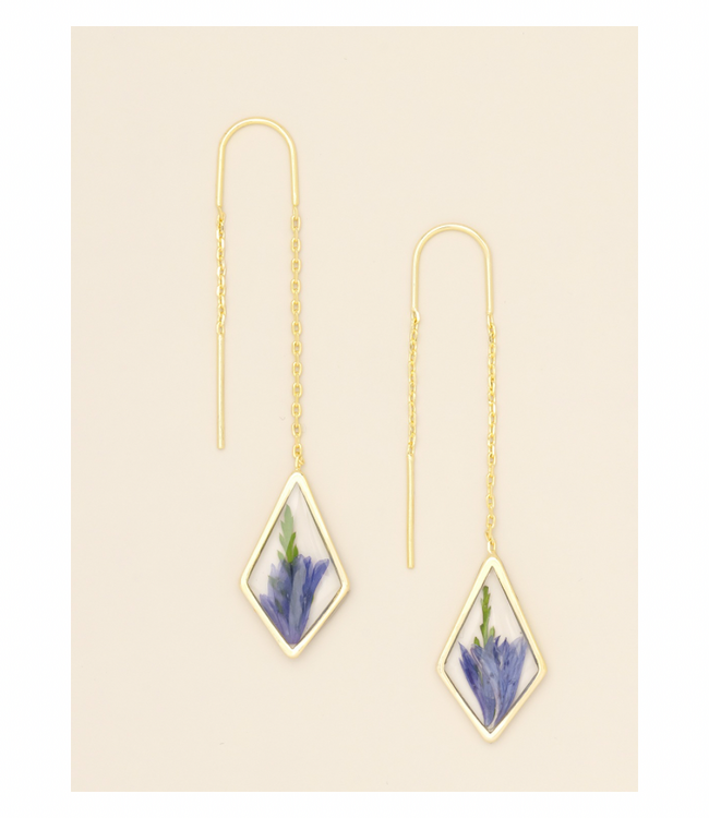 Pressed Flower Thread Earings - Purple Cornflower