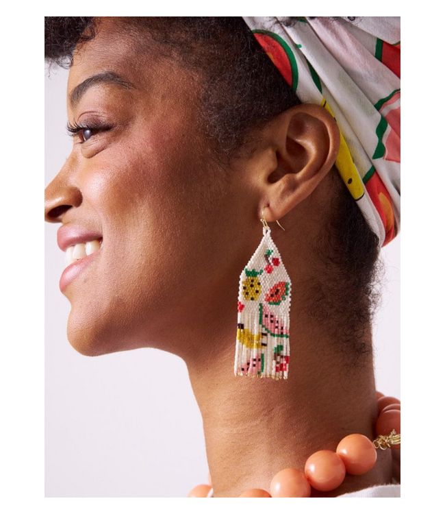 Delilah Fruit Beaded Fringe Earrings Multi