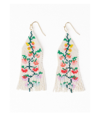 Delilah Multi Floral Beaded Fringe Earrings Rainbow