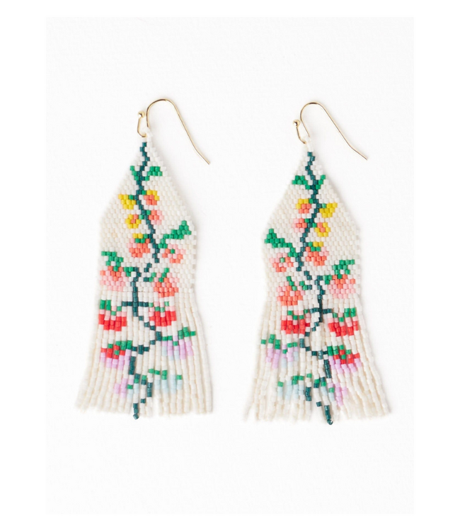 Delilah Multi Floral Beaded Fringe Earrings Rainbow