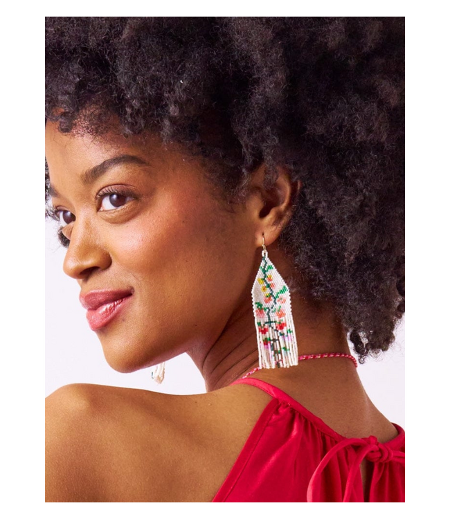 Delilah Multi Floral Beaded Fringe Earrings Rainbow