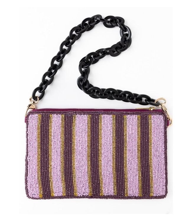 Elenor Embroidered Tiger Beaded Bag Purple