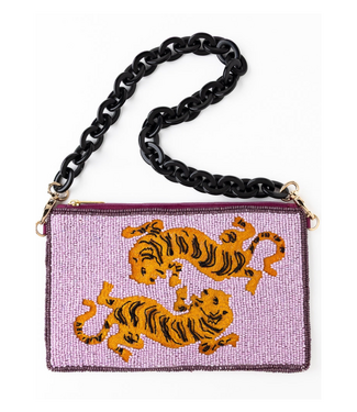 Elenor Embroidered Tiger Beaded Bag Purple