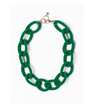 Jenna Chain Link Beaded Necklace Kelly Green