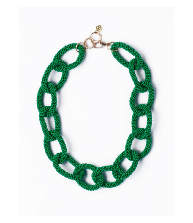 Jenna Chain Link Beaded Necklace Kelly Green