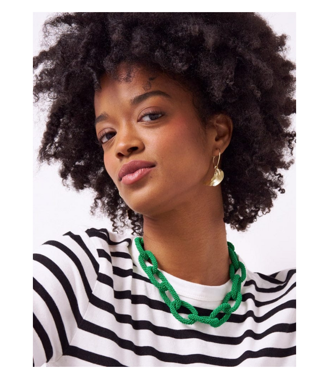 Jenna Chain Link Beaded Necklace Kelly Green