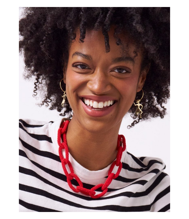 Jenna Chain Link Beaded Necklace Red