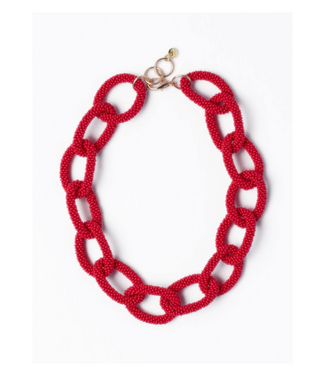 Jenna Chain Link Beaded Necklace Red