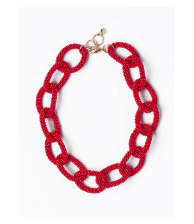 Jenna Chain Link Beaded Necklace Red