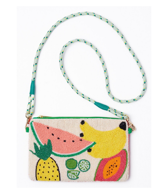Leila Mixed Fruit Seed Bead Clutch With Strap