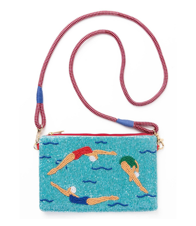 Leila Swimmers Seed Bead Clutch With Strap