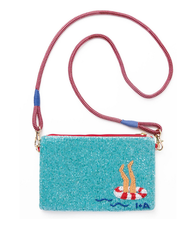 Leila Swimmers Seed Bead Clutch With Strap