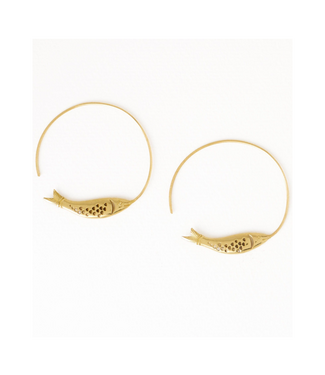 Wren Fish Hoop Earrings Brass
