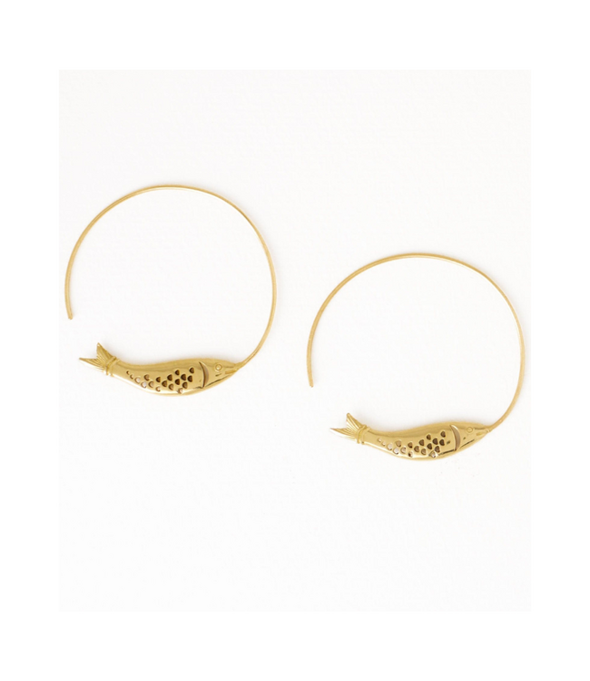 Wren Fish Hoop Earrings Brass