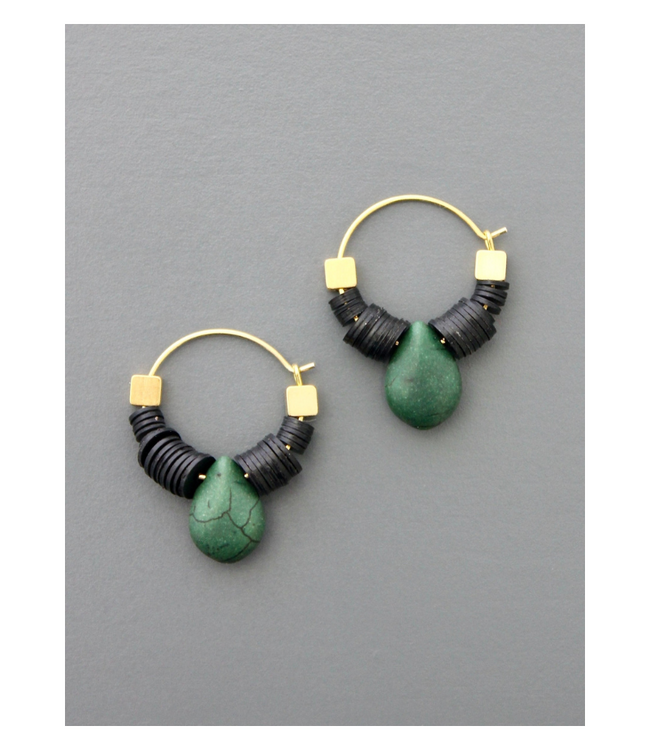 Small Green Teardrop Hoop Earrings