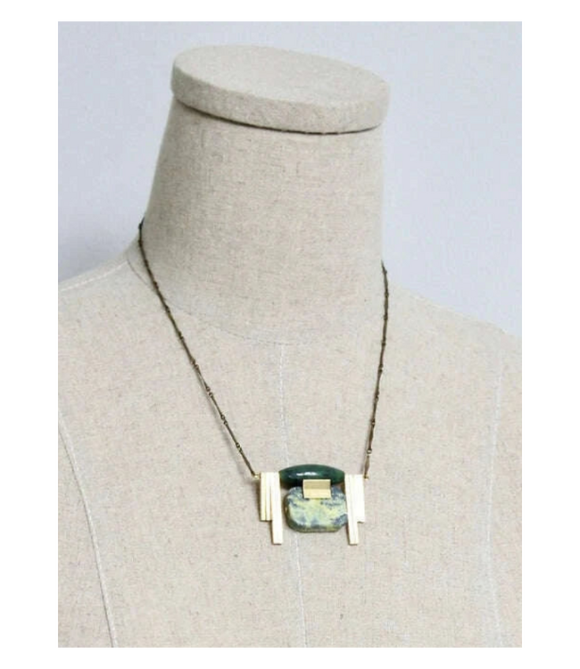 Jade and Yellow Turquoise Artdeco Necklace