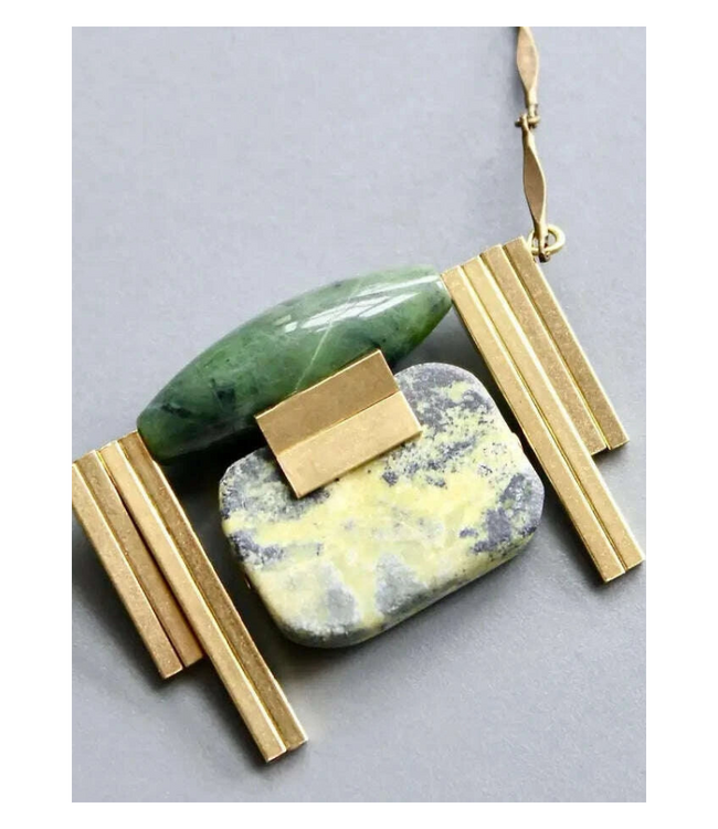 Jade and Yellow Turquoise Artdeco Necklace