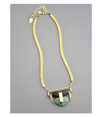 David Aubrey Geometric Black, Gold, and Green Necklace
