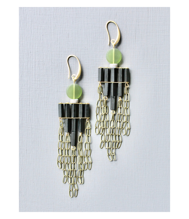 Olivine and Black Shoulder Duster Earrings