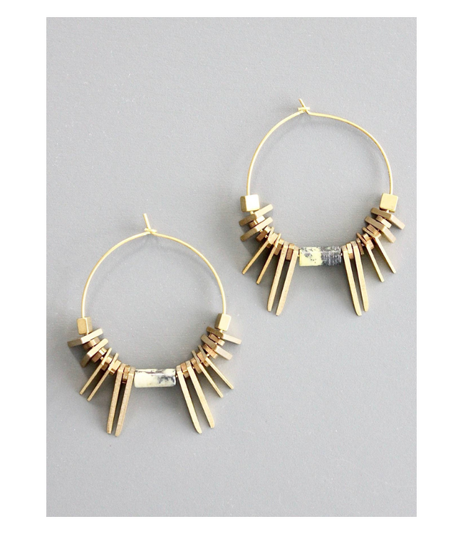 Jasper and Brass Geometric Hoop Earrings