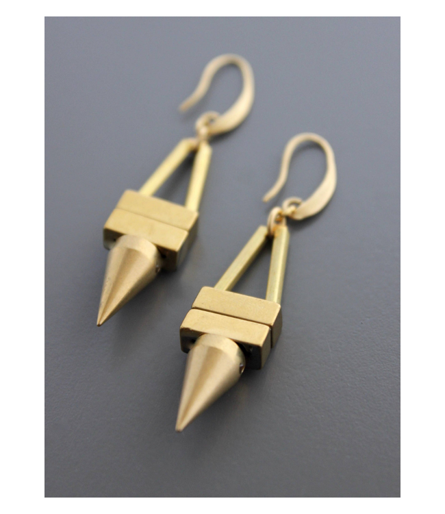 Geometric Hematite And Brass Earrings
