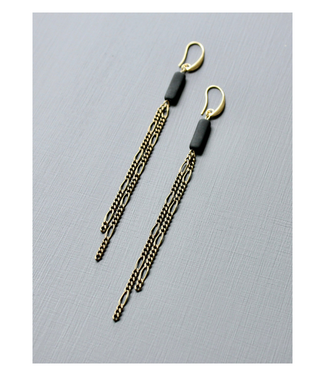 David Aubrey Brass And Black Shoulder Duster Earrings
