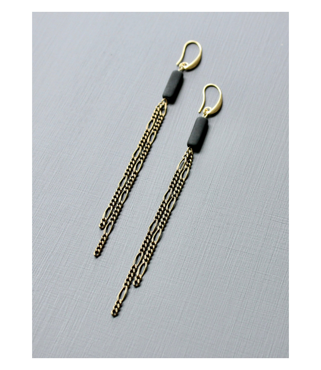 Brass And Black Shoulder Duster Earrings