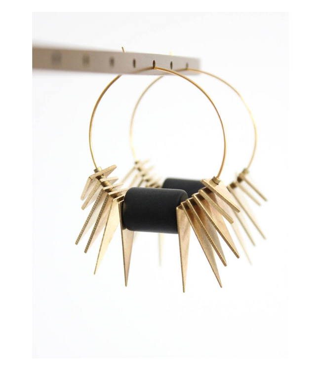 Black And Brass Geometric Hoop Earrings