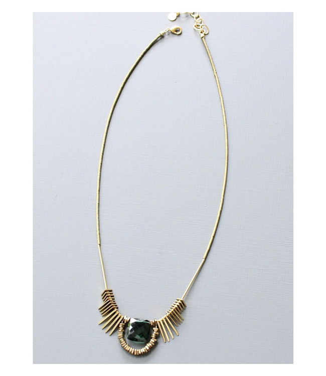 Tourmaline And Brass Artdeco Necklace