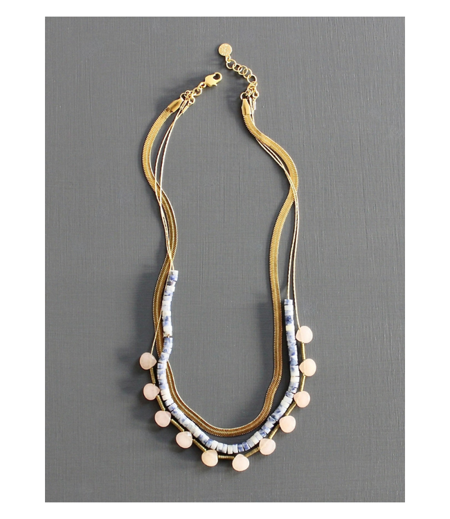 Herringbone, Sodalite, And Peach Necklace