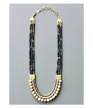 David Aubrey Triple Strand Black And Gray Necklace