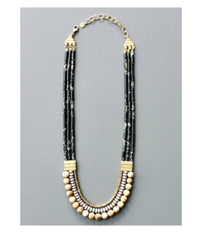 Triple Strand Black And Gray Necklace
