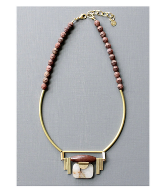 David Aubrey Burgundy And Jasper Artdeco Pendant Necklace