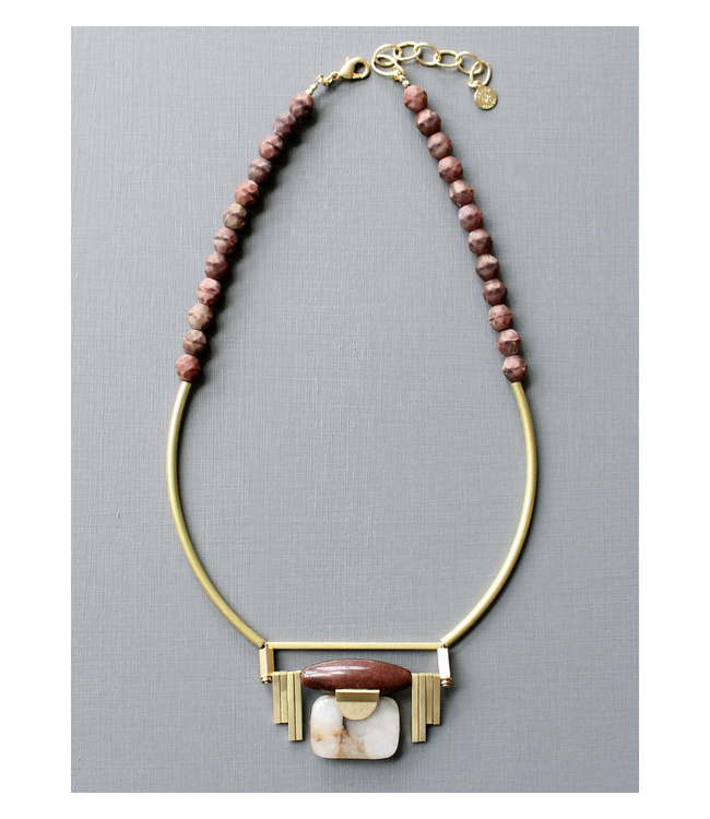 Burgundy And Jasper Artdeco Pendant Necklace