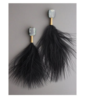 David Aubrey Jasper With Black Feather Drop Earrings