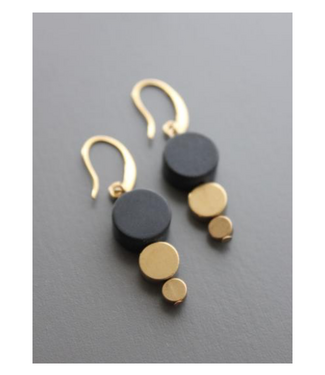 David Aubrey Geometric Black Stone and Brass Earrings