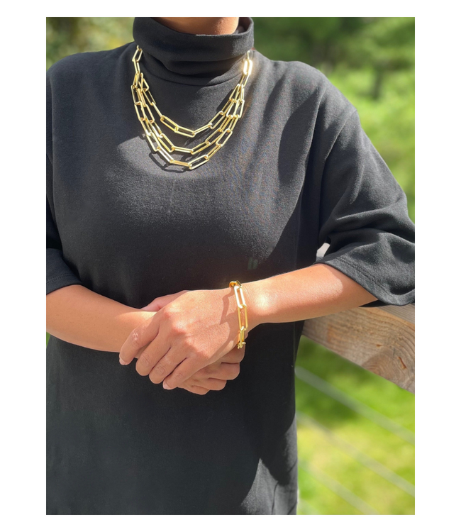 3 Tiered Gold Link Chain Necklace