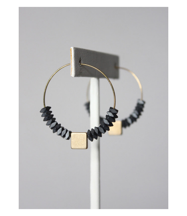 Geometric Hematite Hoop Earrings