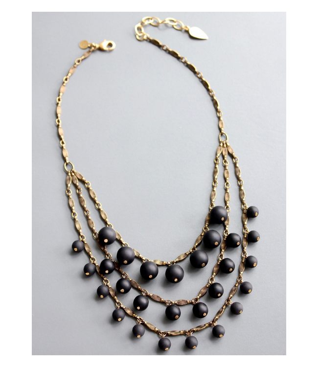 Matte Jet Glass Bib Necklace
