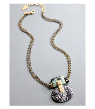 David Aubrey Jasper and Chain Art Deco Necklace