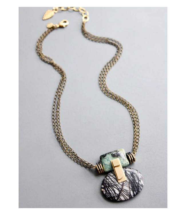 Jasper and Chain Art Deco Necklace