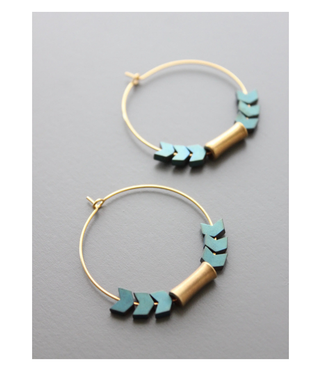 Hematite and Brass Hoops