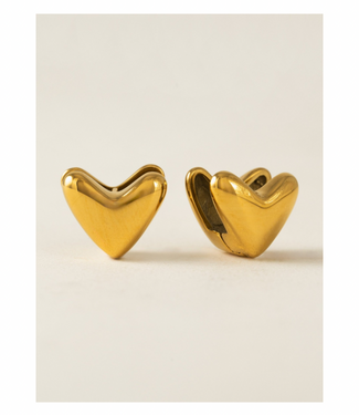 Heart Puff Hoop Earrings - Gold (Waterproof)