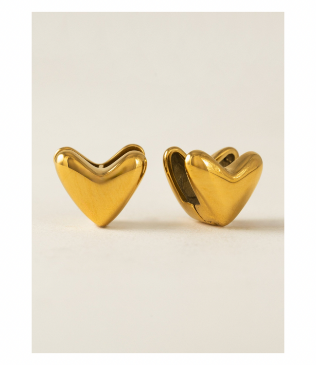 Heart Puff Hoop Earrings - Gold (Waterproof)
