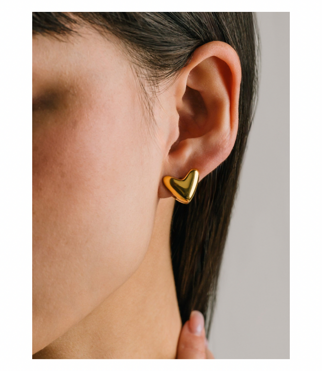 Heart Puff Hoop Earrings - Gold (Waterproof)