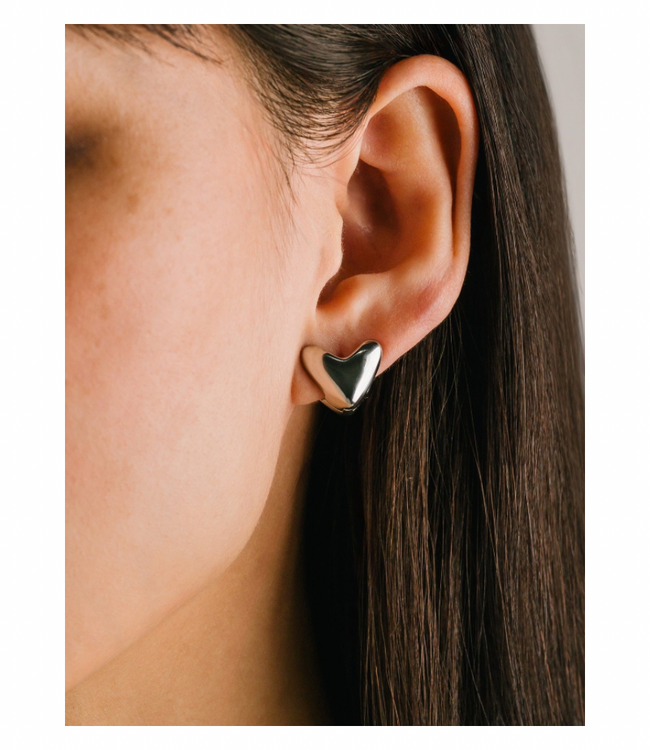 Heart Puff Hoop Earrings - Silver (Waterproof)