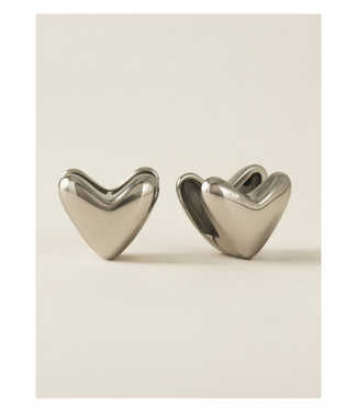Heart Puff Hoop Earrings - Silver (Waterproof)