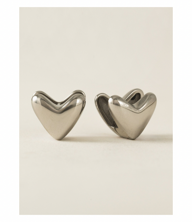 Heart Puff Hoop Earrings - Silver (Waterproof)