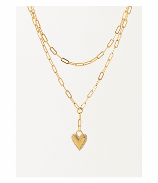 Verona Pave Heart Layered Necklace Gold