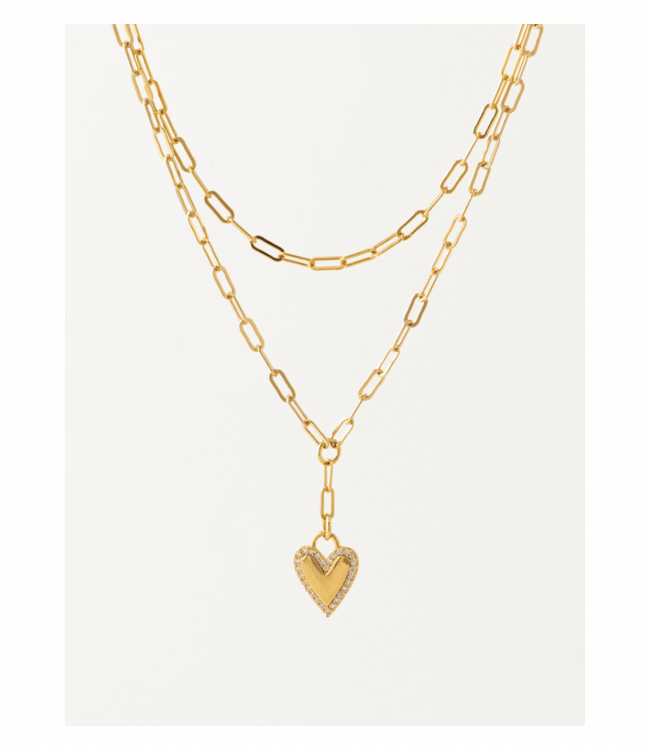 Verona Pave Heart Layered Necklace Gold